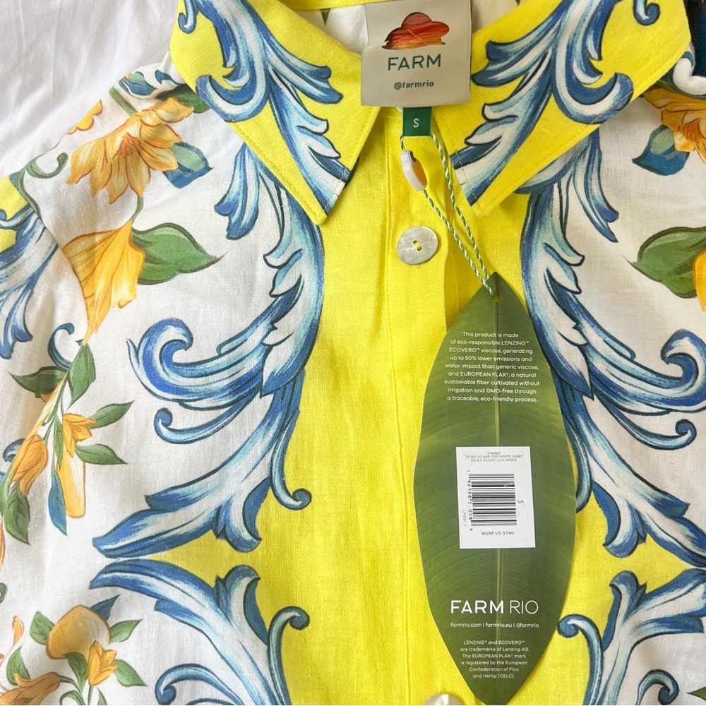 FARM Rio Sicily Scarf Linen Blend Shirt Size Small NWT - Picture 10 of 16